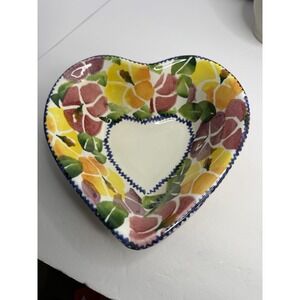Vintage Hand Painted Italy Ancora Ceramic Heart Dish Floral